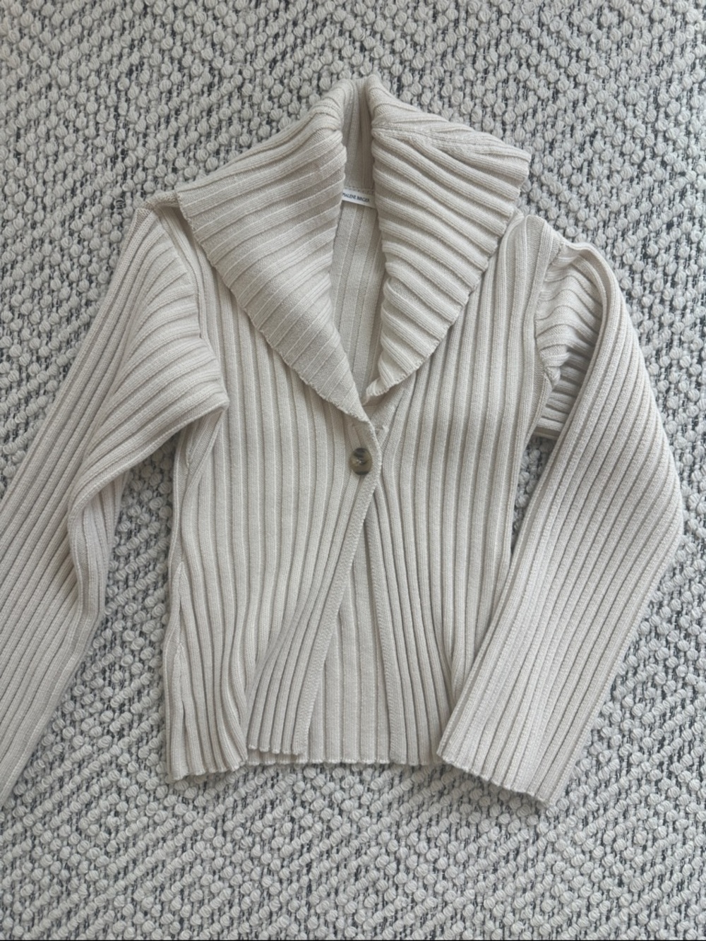 By Malene Birger Cream Ribbed Shawl-Collar Cardigan